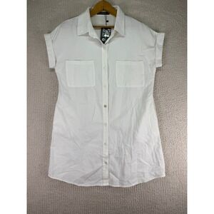 Zilcremo NWT Shirt Dress White Cotton Blend Button Down Short Slv Pockets Size M